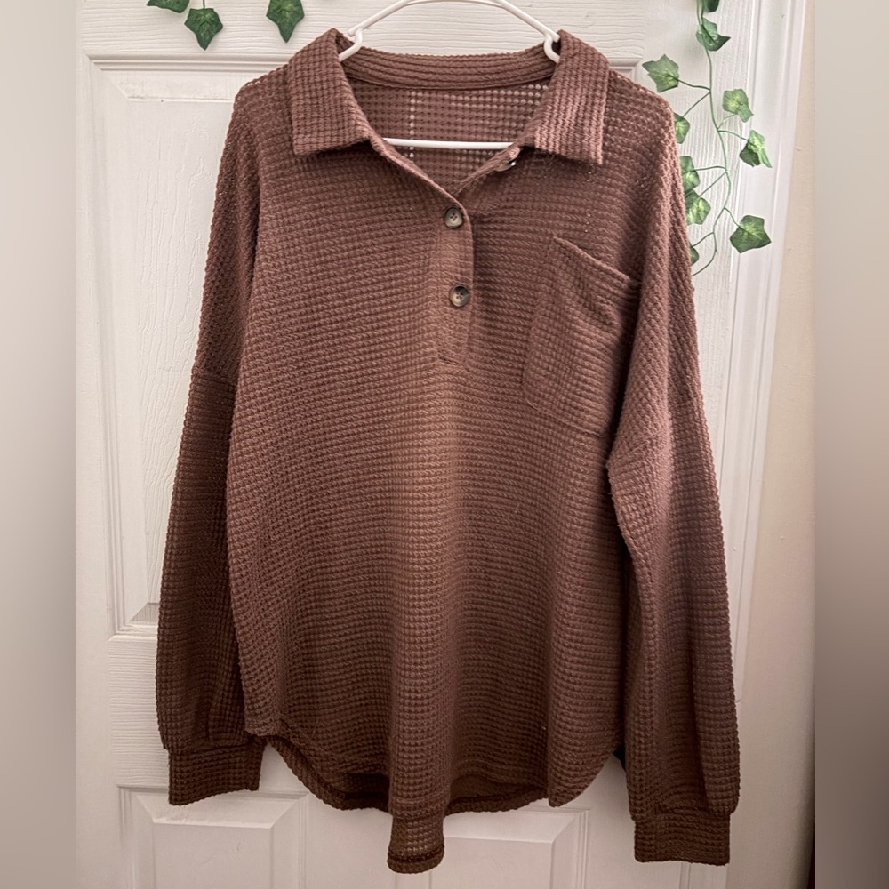 Brown Waffle Knit Sweater